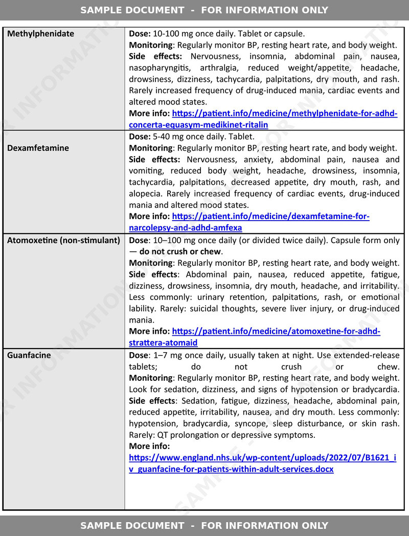 Sample shared care application, page 3: medication information continued