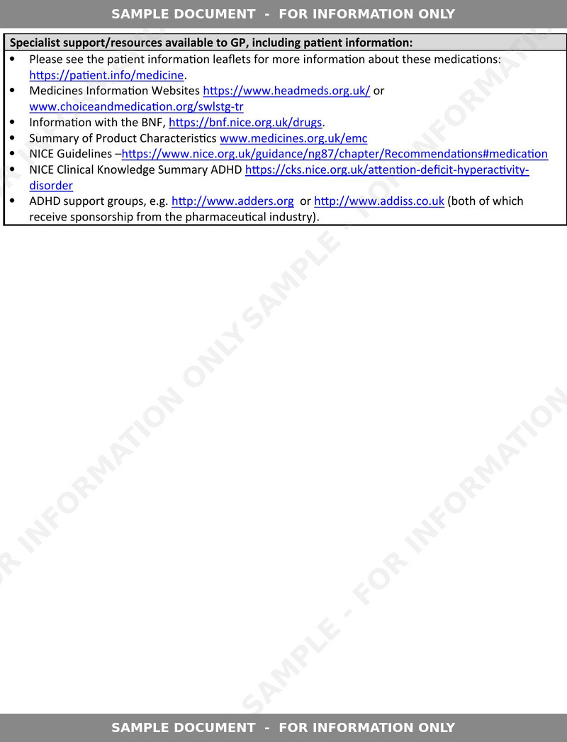 Sample shared care application, page 6: specialist resources for GPs